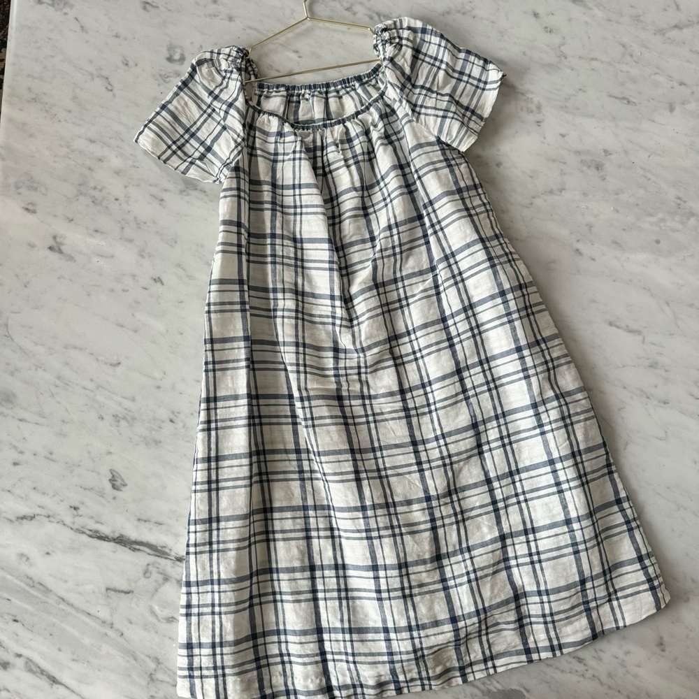 BONPOINT CHILD ARIEL DRESS BLUE PLAID Girls 12Y Like New Short Sleeve Linen